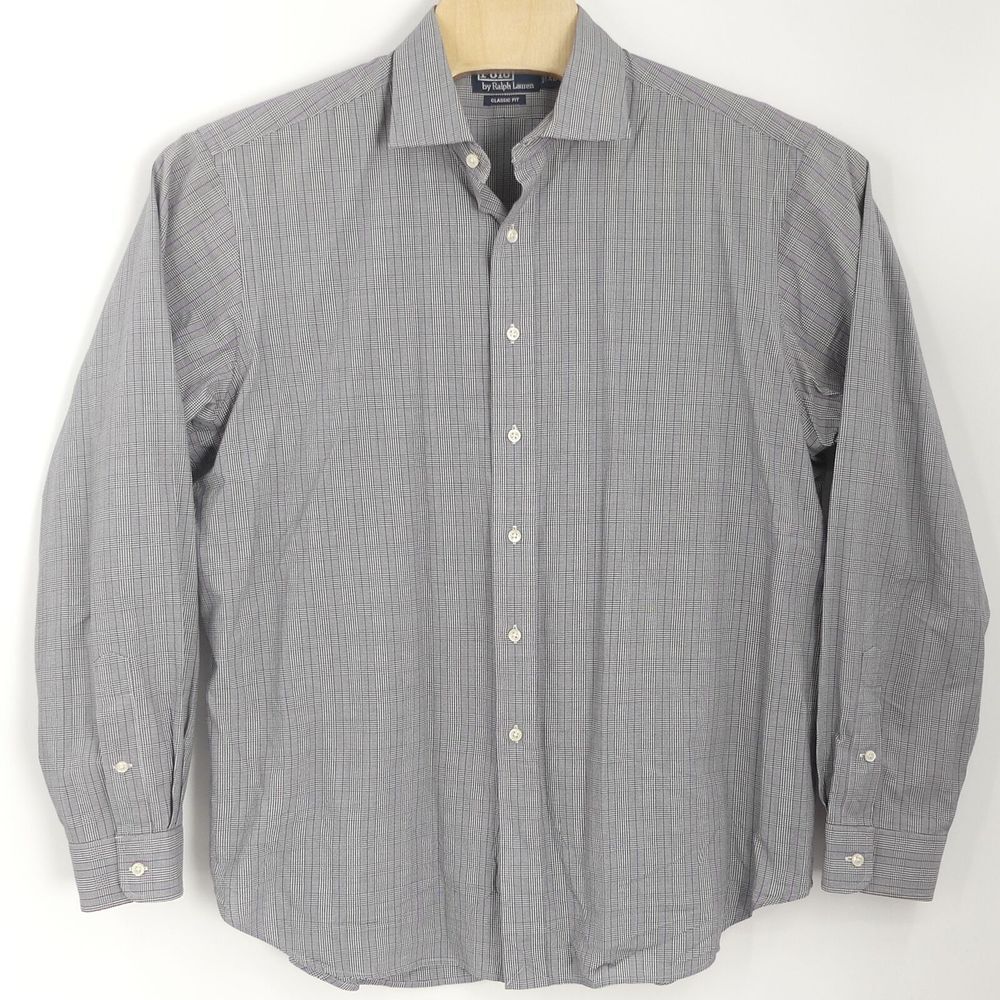 Polo Ralph Lauren Classic Fit Button Up Long Sleeve Shirt Black‎ Purple Check XL
